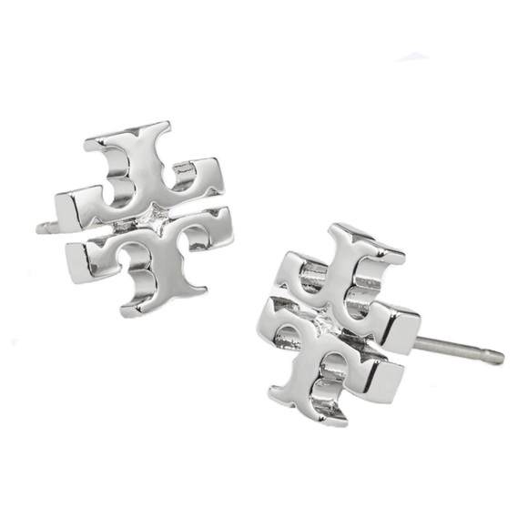 TORY BURCH • Classic Silver Logo Earrings - Picture 3 of 5